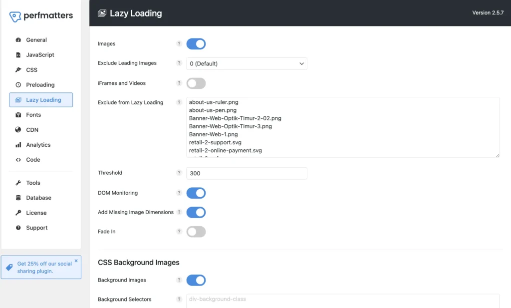 setting lazy load gambar di Perfmatters WordPress
