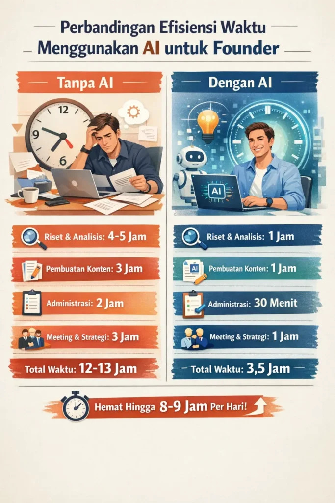 Perbandingan efisiensi waktu menggunakan AI untuk Founder