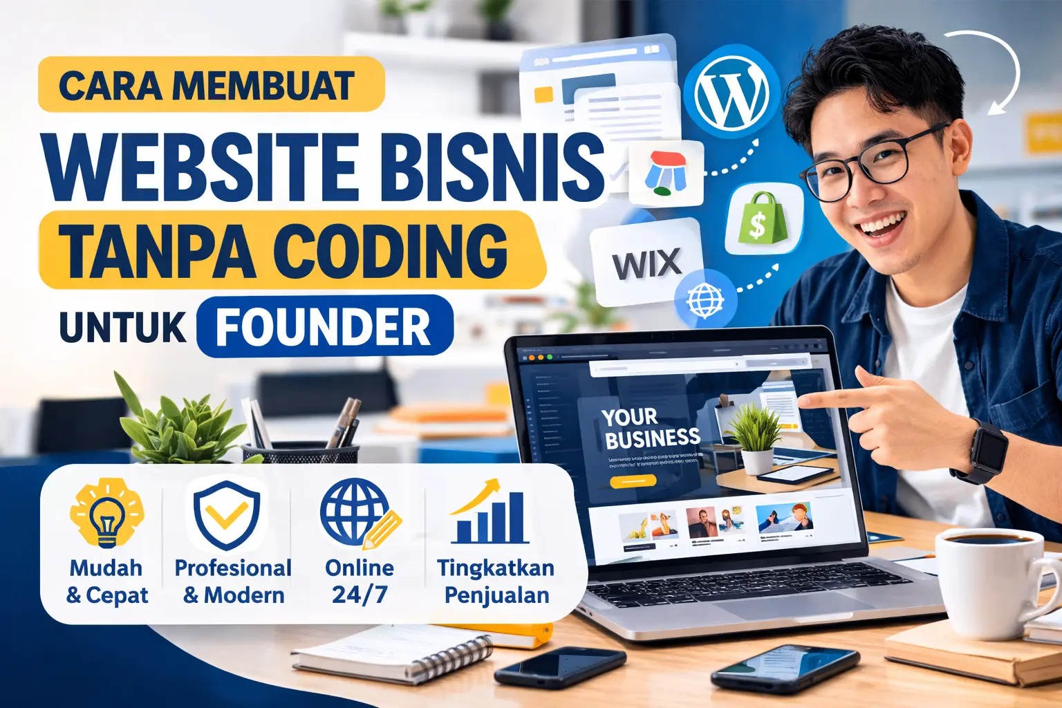 cara membuat website bisnis tanpa coding untuk founder