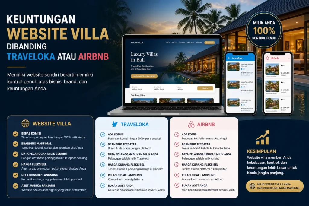 Keuntungan website villa dibanding Traveloka atau Airbnb