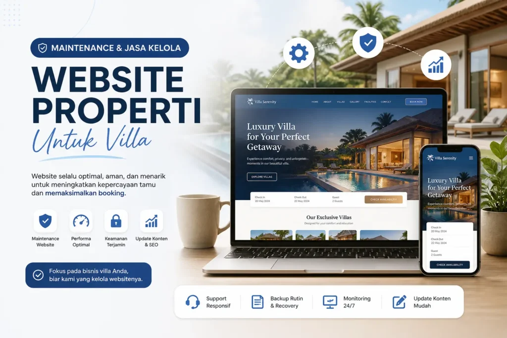 Maintenance dan jasa kelola website properti untuk villa
