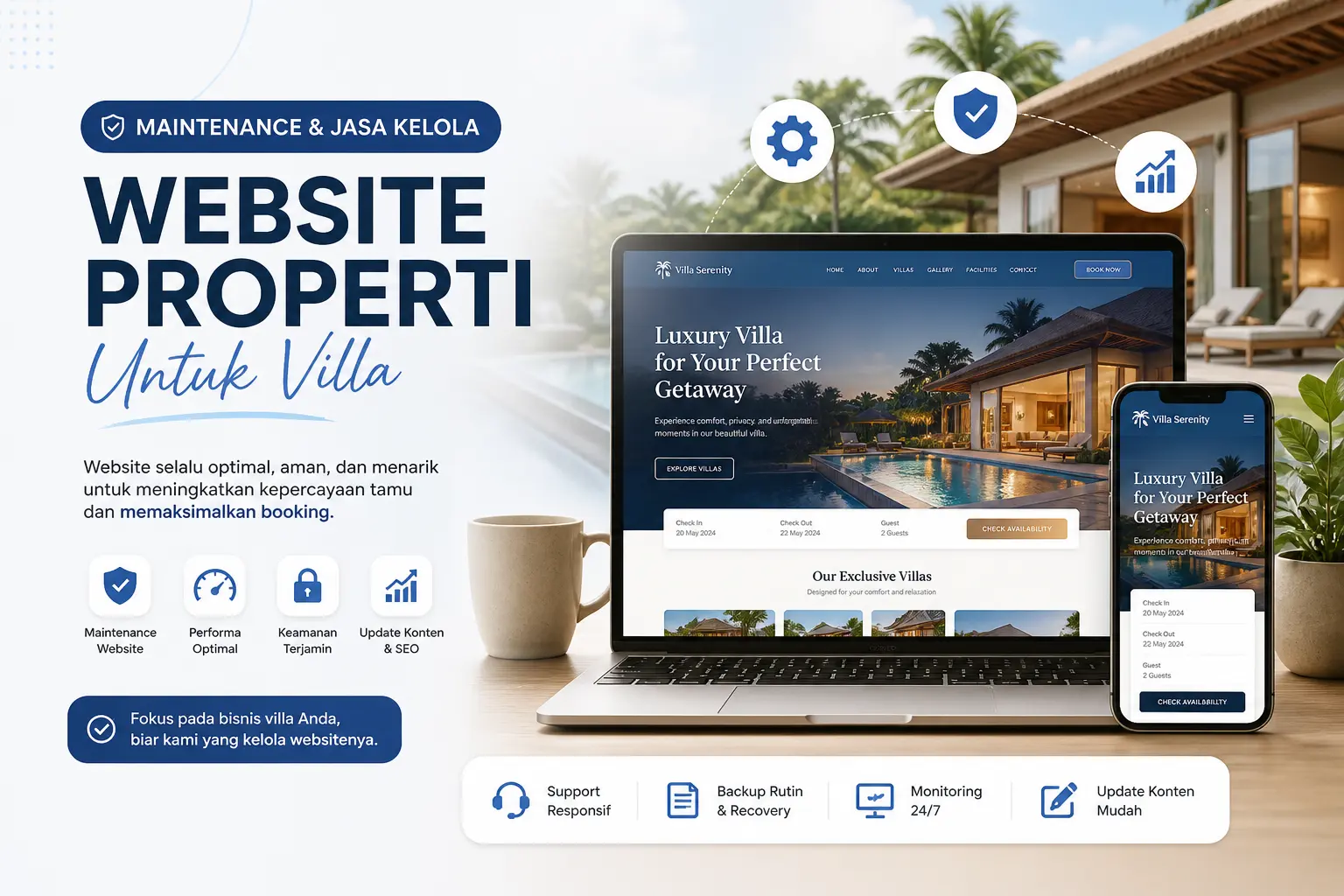 Maintenance dan jasa kelola website properti untuk villa